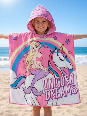 Kids Unicorn Patterned Hoodie Towel